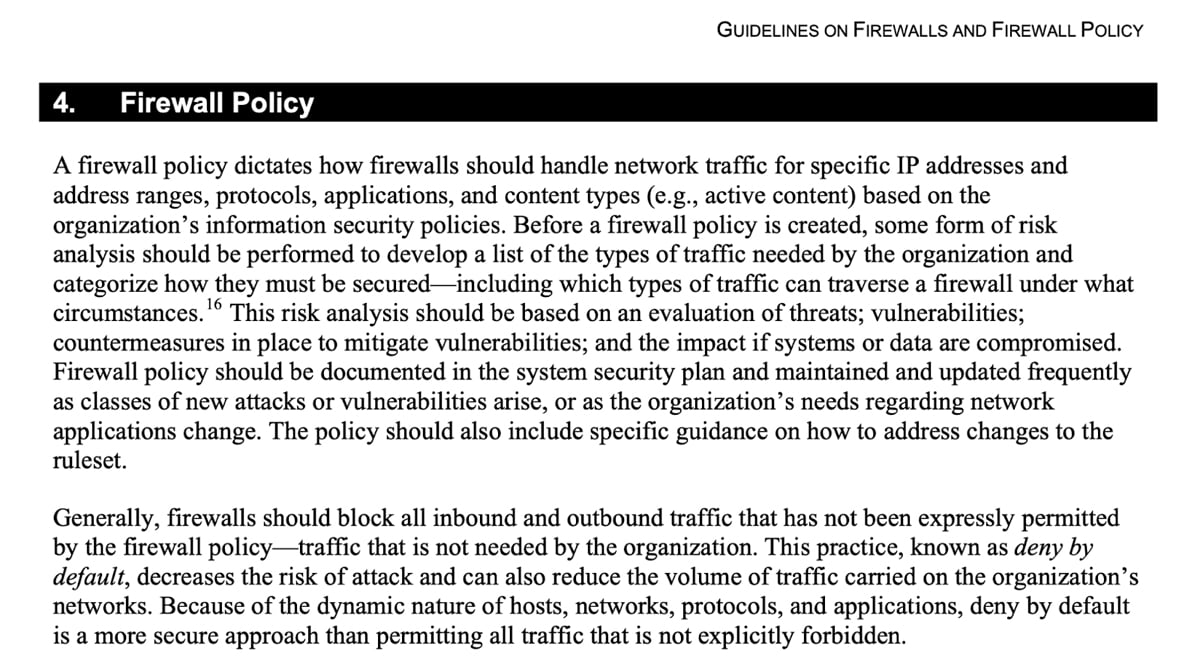 National Institute of Standards and Technology firewall policy.