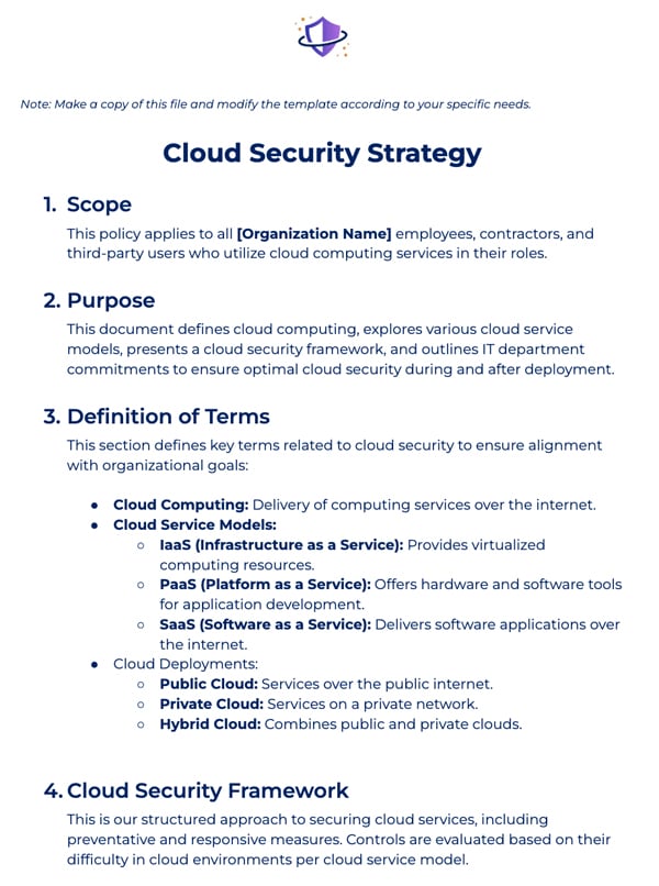 Cloud Security Strategy Template preview.