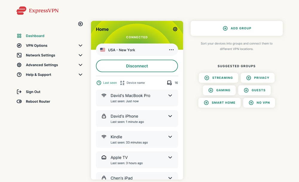 ExpressVPN interface.