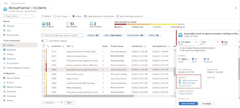 Microsoft Sentinel screenshot